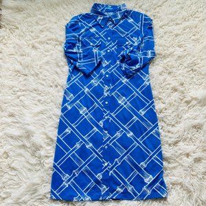 J‎ McLaughlin Dress Women Medium Midi Bamboo Pattern Shirt Stretch Pocket Collar